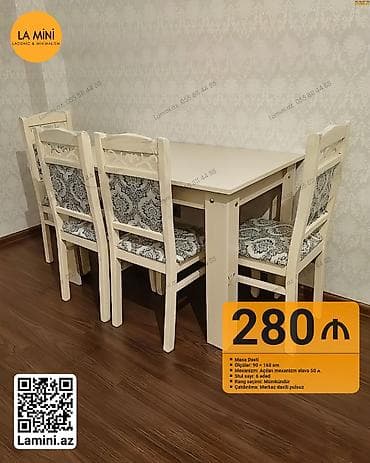 stol dəst: Mətbəx üçün, Açılan, Dördbucaq masa, 6 stul — 1