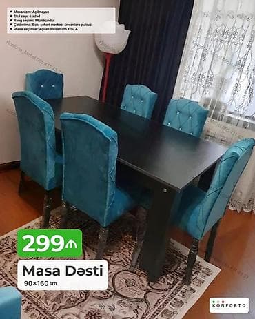 kohnə stul: Məhsul: Masa Dəsti - Ölçü: 90 × 160 sm - Komplekt: 1 masa + 6 stul - — 1