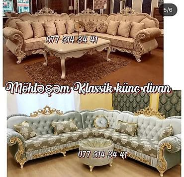 işləmiş divan: Möhtəşəm klassik künc divan dəstləri - Dizayn: Barok/klassik üslubda — 4