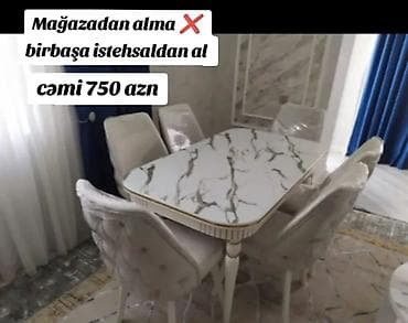 Mətbəx üçün, Yeni, Açılmayan, Dördbucaq masa, 6 stul