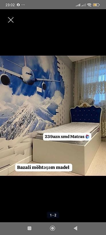 tek krafat: Bazalı tək nəfərlik çarpayı – möhtəşəm model. - Rəng: ağ korpus, mavi — 1