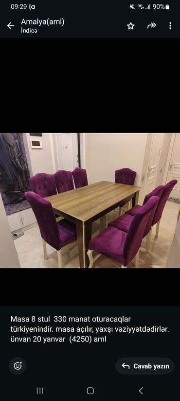 taxta stular: Qonaq otağı üçün, Açılan, Dördbucaq masa, 8 stul — 1
