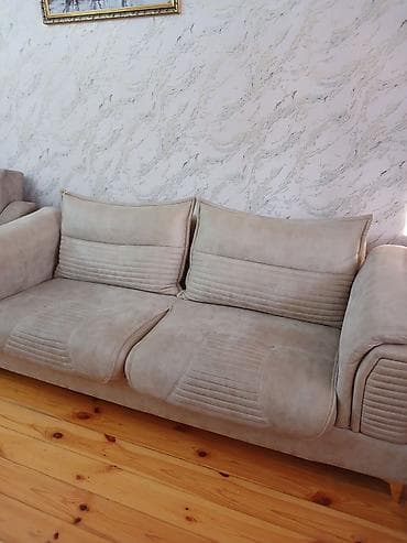 ucuz tablolar: Bej rəngli 3 nəfərlik yumşaq divan - Rəng: açıq bej/şampan - — 1