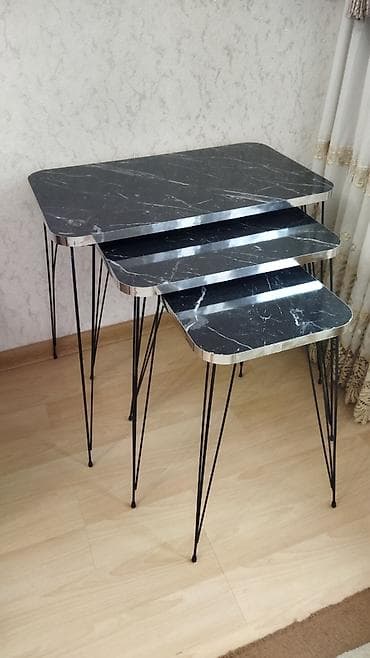 3-lü “nesting” jurnal masası dəsti - Dizayn: Qara mərmər naxışlı — 5