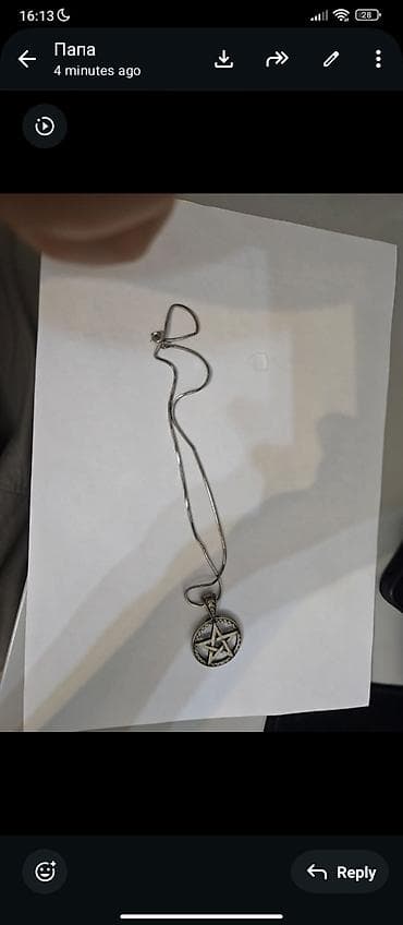 bijuteri: Gümüş rəngli boyunbağı – pentaqram asma - Zəncir: incə, ilan tipli — 1