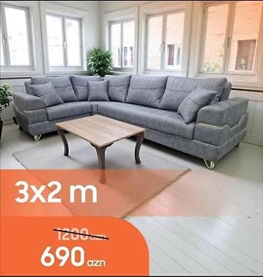 - Künc divan dəsti, L-şəkilli dizayn - Ölçü: 3 x 2 metr (şəkildə