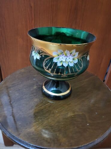 Termoqablar: Dekorativ qab dəsti - 1 ədəd şüşə ayaqlı vaz/konfet qabı: dərin yaşıl — 2