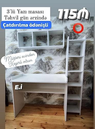 mekteb mebeli: 3’lü Yazı Masası Dəsti Tərkib: - Yazı masası: geniş iş səthi, üst — 2