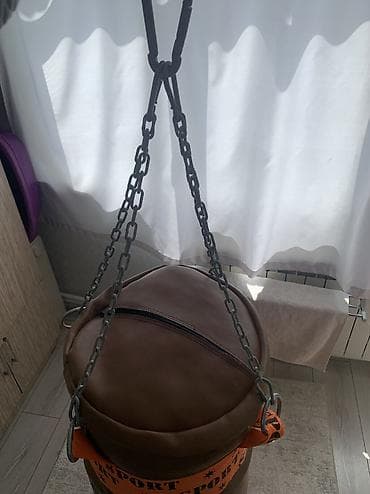 adam boks torbası: Asqılı boks kisəsi - Material: qəhvəyi rəngli süni dəri örtük, sıx — 4