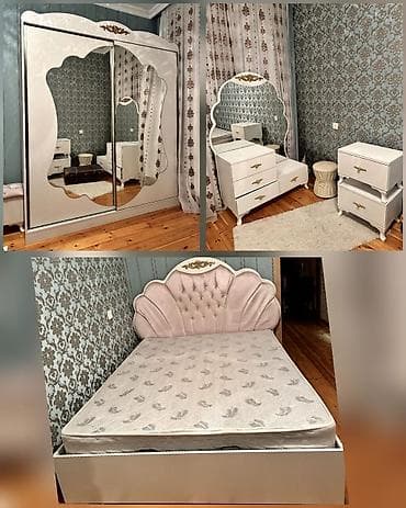 Двуспальная кровать, Шкаф, Трюмо, Тумба, Б/у at lalafo.az Двуспальная кровать, Шкаф, Трюмо, Тумба, Б/у