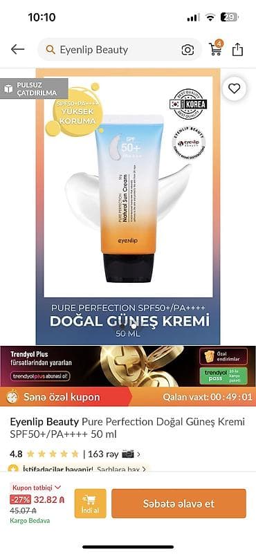 evalar vitamin c: Koreya istehsali original Eyenlip pure perfection Güneş kremi 50 spf — 1