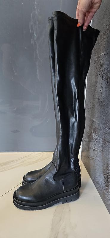 Çəkmələr: Qadın çəkmələri – dizdən yuxarı, qara rəng - Model: dizüstü — 2