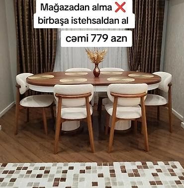 Qonaq otağı üçün, Yeni, Açılmayan, Oval masa, 6 stul