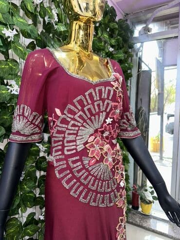 rus qızılı qiymeti: Bənövşəyi-bordo rəngli ziyafət donu. - Model: A-kesimli, ətəyi — 4