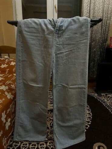 şalvar cins: Açıq mavi rəngdə, enli biçimli cins şalvar. Yüksək belli və rahat — 2