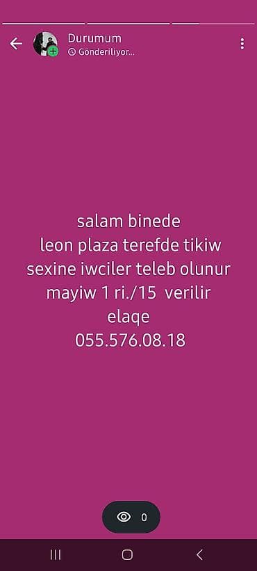 BİNƏDƏ (Leon Plaza tərəfi) tikiş sexinə işçilər tələb olunur. - Sahə