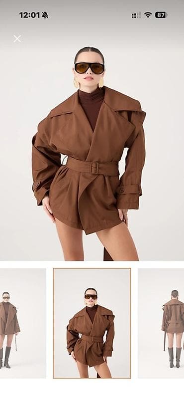 Qadınlar üçün qəhvəyi rəngli qısa trenç-kot Etiket ustundedir ve — 3