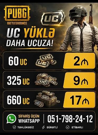 PUBG Mobile üçün UC yükləmə xidməti - “UC yüklə daha ucuza!” lalafo.az -da PUBG Mobile üçün UC yükləmə xidməti - “UC yüklə daha ucuza!”
