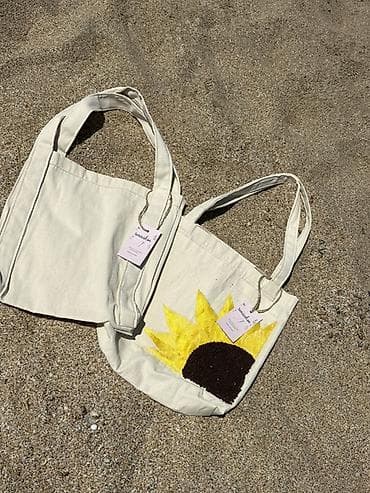benetton canta: Bej rəngli kanvas tote çantalar - Material: qalın, möhkəm — 1