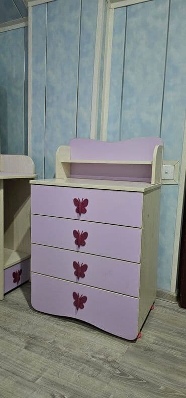 Uşaq masaları: Qız üçün, İşlənmiş, 2 təknəfərlik çarpayı, Yazı masası, Dolab, Komod — 2