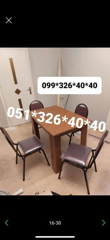 Masa və oturacaq dəstləri: Qonaq otağı üçün, Yeni, Açılan, Dördbucaq masa, 6 stul — 7