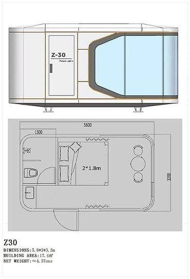 kantiner ev: Gələcəyin modul yaşayış kapsulları – Z50 və Z70 Z50 - Ölçülər: 8.5 × — 5