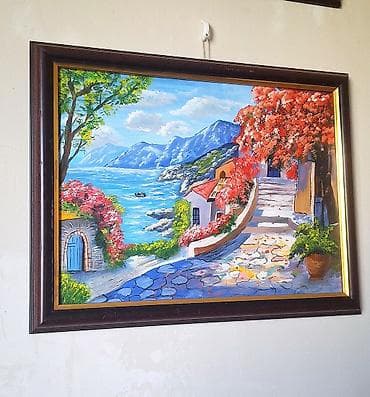 Quaş boya tablo – Aralıq dənizi mənzərəsi - Mövzu: Dənizkənarı