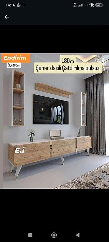 divar refleri: TV stendi və divar rəfləri dəsti - Ölçü: 180 sm - Minimalist — 1