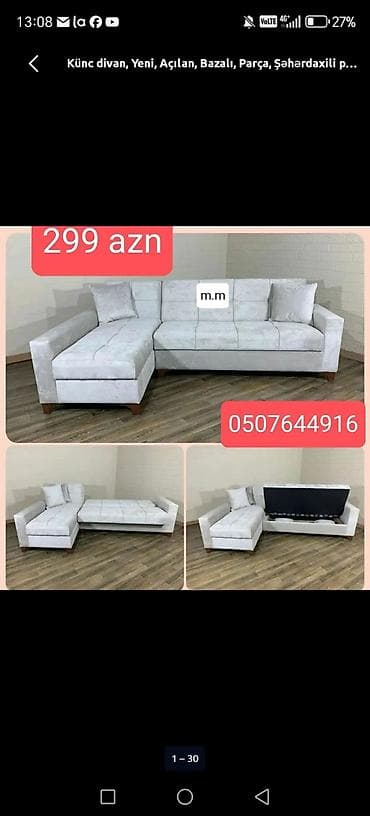 Künc divan, Yeni, Açılan, Bazalı, Parça, Şəhərdaxili pulsuz çatdırılma