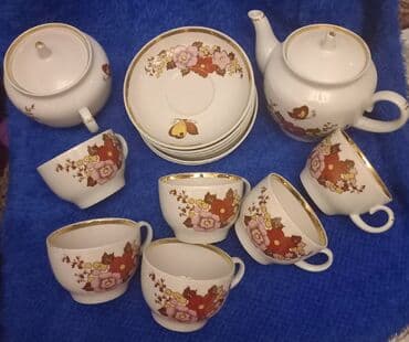 cayni servis: Çay dəsti, rəng - Ağ, Farfor — 8