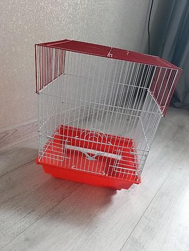 qefes papuqay: Qırmızı-ağ quş qəfəsi - Material: üst hissə toz boyalı metal — 1