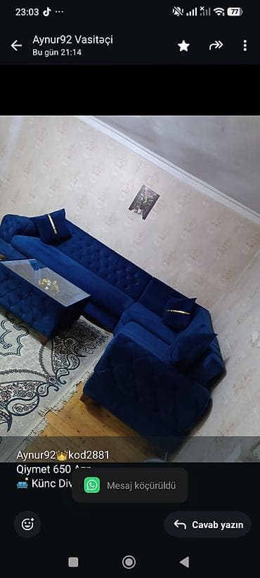 Aynur92👑kod2881 Qiymet 650 Azn 🛋️ Künc Divan Satılır pufiq daxil — 1
