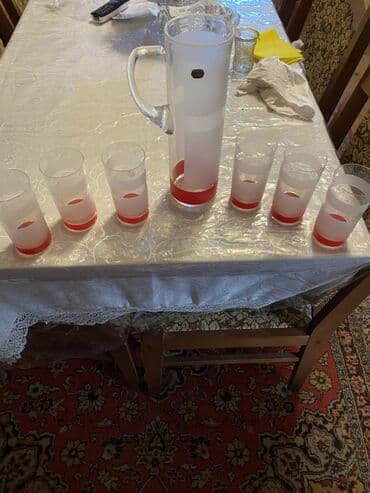 Soyuq şüşə süfrə dəsti - Dəst: 1 ədəd sürahi + 6 ədəd hündür stəkan -