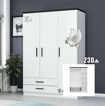 kohne dolab: Yeni, 3 qapılı, Siyirməli, Ağ, Taxta, Açılan, Düz dolab — 1