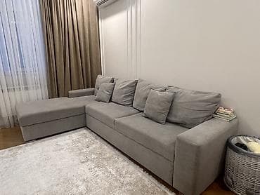 ucuz divanar: Boz rəngli künc divan (L‑şəkilli), geniş oturacaq və chaise bölməsi — 2