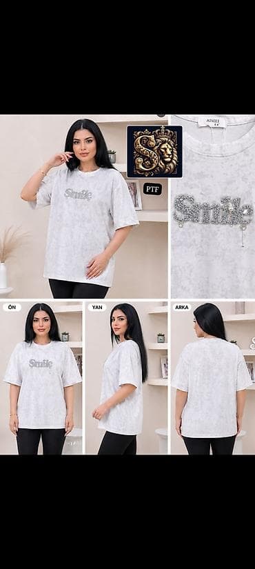 yeni geyim: Qadınlar üçün oversize t-shirt kolleksiyası - Model: Qısaqoll, düz — 3
