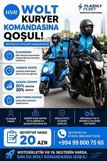Moto-kuryer tələb olunur, Gündəlik ödəniş, Təcrübəsiz lalafo.az -da Moto-kuryer tələb olunur, Gündəlik ödəniş, Təcrübəsiz