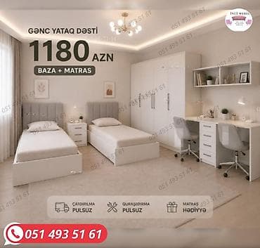 Gənc yataq dəsti – baza + matras daxil Dəst tərkibi: - 2 ədəd tək