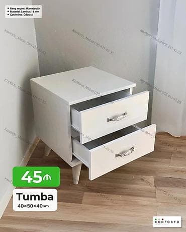 Tumba – 40×50×40 sm - İki çekmecəli, klassik ağ dizayn - Material: 18 — 1