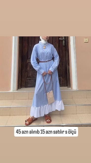 Mavi-ağ xırda zolaqlı uzun don. - Ölçü: S - Model: A-kəsim, uzunqol