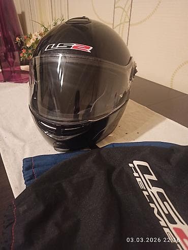 LS2 modul tipli motosiklet dəbilqəsi - Rəng: qara, parlaq örtük - LS2