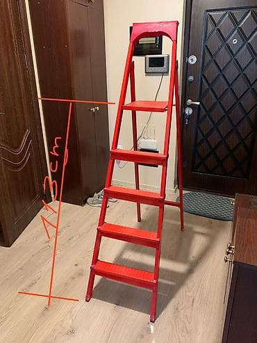 Metal qatlanan pilləkən – 5 pilləli, qırmızı rəng. Təcili! - Ümumi