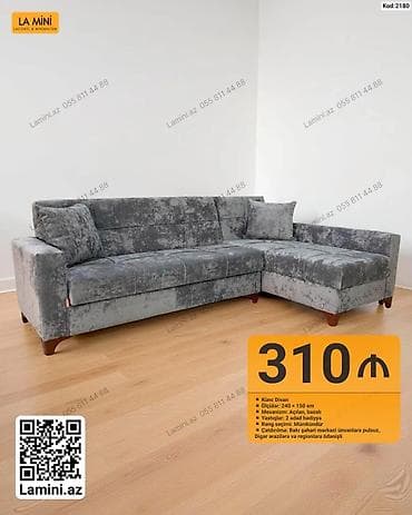 kreditle kunc divanlar: Künc divan – La Mini (Kod: 2180) - Ölçülər: 240 × 150 sm - Mexanizm — 1