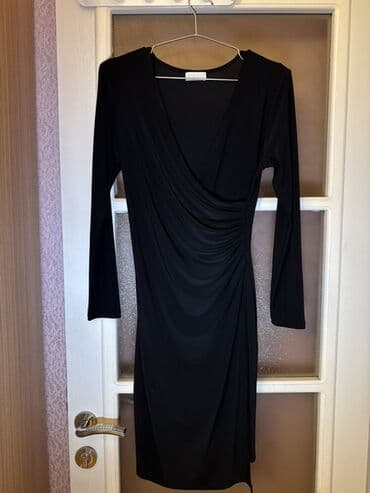 вечерние бежевые платья: Qara rəngli qadın geyimi – zərif midi don - Model: Krujeva olmayan — 4