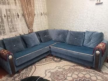 mebel servant: Satılır: ev əşyaları dəsti - Künc divan: L formalı, mavi rəngli — 2