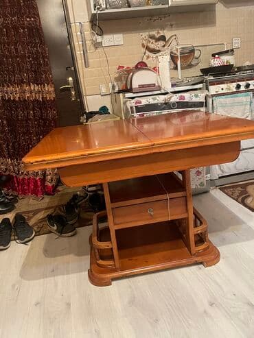 açılan stollar: Qonaq masası, İşlənmiş, Açılan, Taxta, Dördbucaq masa — 6