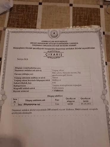 suraxani torpaq: 2 sot, Tikinti, Mülkiyyətçi, Kupça (Çıxarış) — 2