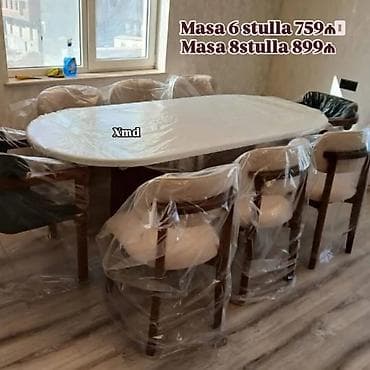 Oval yemək dəsti – masa və stullar - Oval formalı, geniş üst səthli — 1
