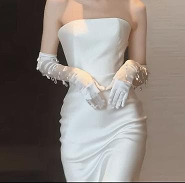 sadə toy donları: Minimalist gəlinlik dəsti - Zərif, düz kəsimli ağ gəlinlik: dizdən — 2