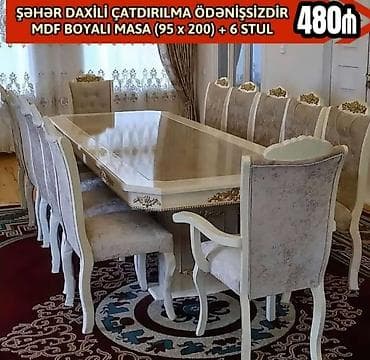 Qonaq otağı üçün, Yeni, Açılmayan, Dördbucaq masa, 6 stul